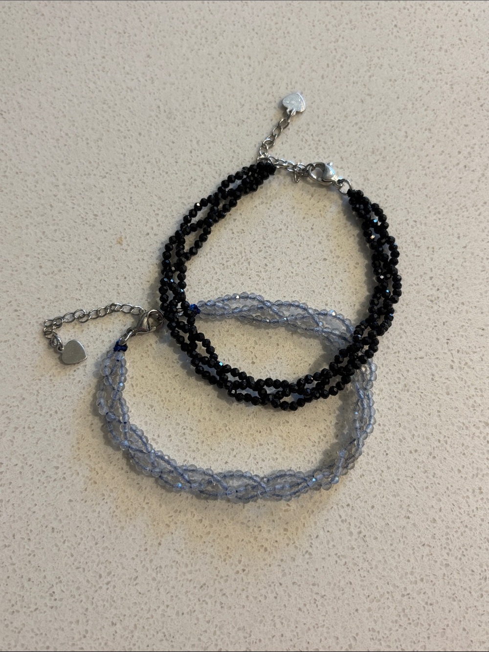 Elegant Black and Light Blue Beaded Twist Bracelets - Set of 2